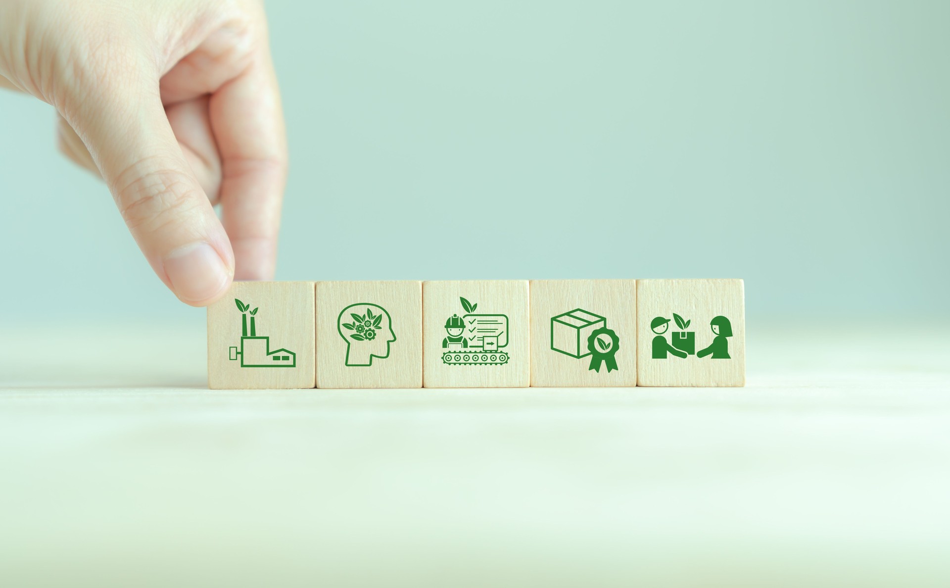 Green industry, green business or green economy concept. Using environmentally friendly and sustainable production processes. Reducing carbon footprint, conserve natural resources, minimize pollution.